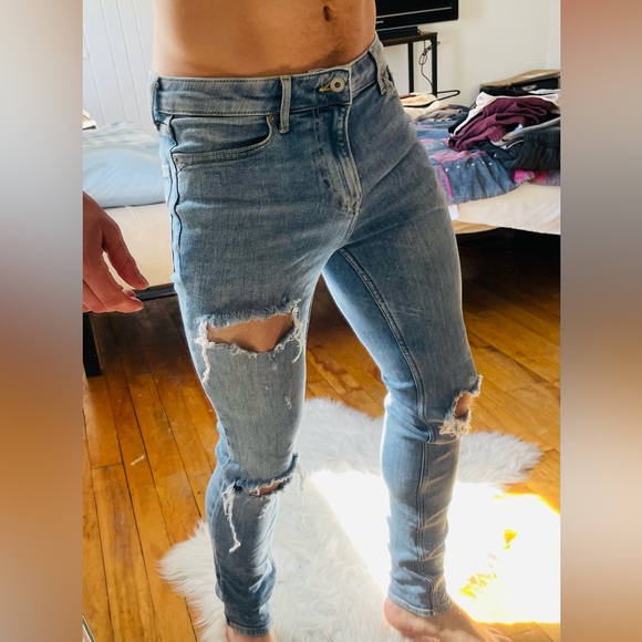 Topman skinny distressed blue jeans - Picture 3 of 3